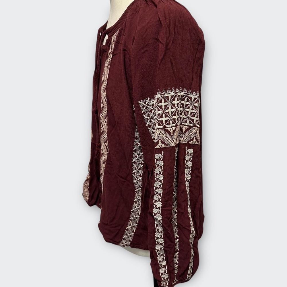 AMERICAN EAGLE Burgundy Peasant Blouse M Boho Top Cottagecore Festival Casual - Picture 6 of 11